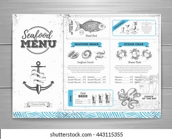 Vintage Seafood Menu Design. 