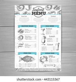 Vintage Seafood Menu Design. 