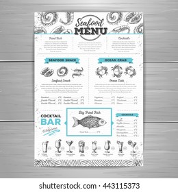 Vintage Seafood Menu Design. 