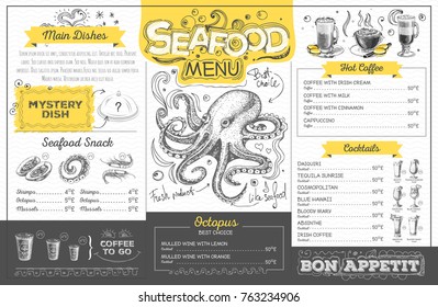 Vintage seafood menu design. Restaurant menu