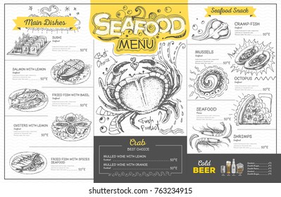 Vintage seafood menu design. Restaurant menu