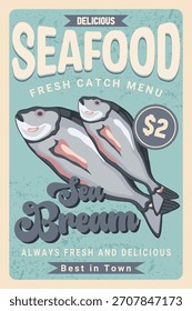 Vintage Seafood Menu Poster Featuring Fresh Sea Bream