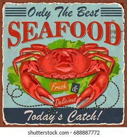 Vintage Seafood metal sign.