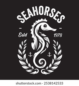 Vintage seahorse illustration for logo and patch needs