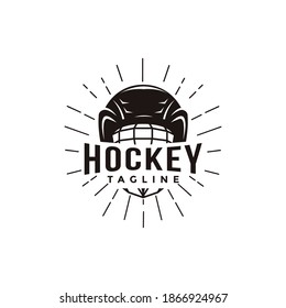 Vintage seal badge hockey sport logo with hockey helmet vector icon on white background