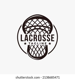 Vintage Seal Badge Lacrosse Sport Logo With Lacrosse Stick Vector Icon On White Background