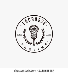 Vintage Seal Badge Lacrosse Sport Logo With Lacrosse Stick Vector Icon On White Background