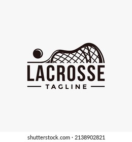 Vintage seal badge lacrosse sport logo with lacrosse stick and ball vector icon on white background