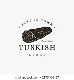 Vintage seal Turkish food, kebab logo vector design on white background