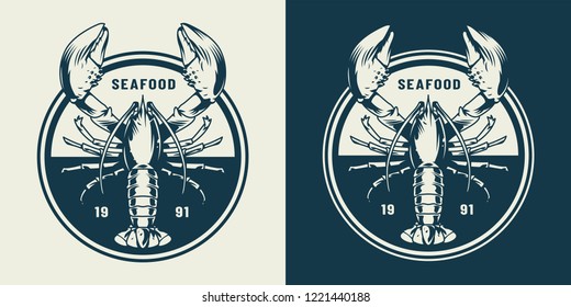 Vintage sealife round emblem with lobster in monochrome style isolated vector illustration