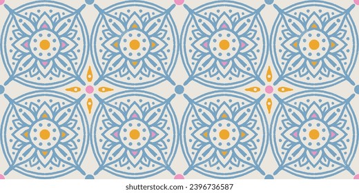 Vintage seamless abstract floral pattern in European style. Azulejo pattern.
