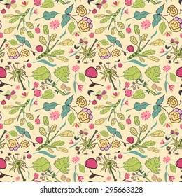 Vintage seamless abstract hand-drawn flowers pattern, background. Seamless pattern can be used for wallpaper, pattern fills, web page background, surface textures. Gorgeous seamless floral background.