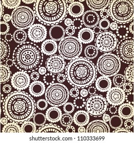 Vintage seamless abstract ornamental white lace pattern. Geometrical template stylized texture on brown retro background