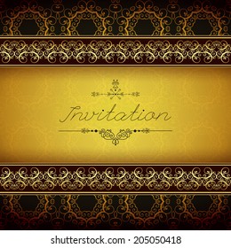 Vintage seamless background, antique invitation, victorian gold style, vector