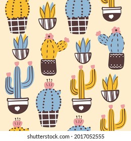 Vintage seamless background with cactuses in bloom