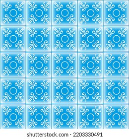 Vintage seamless background with ceramic tiles with beautiful pattern. Decorative clay blue tile backdrop. Print for kitchen wallpaper. 