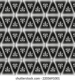 Vintage seamless background with ceramic triangle  tiles with beautiful pattern. Decorative clay black tile backdrop. Print for kitchen wallpaper. 