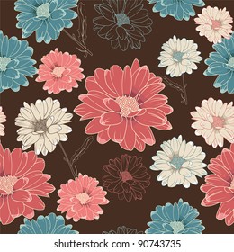 Vintage Seamless Background With Elegant Flowers On Brown Background