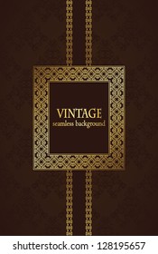 Vintage seamless background with frame in retro style. Seamless wallpaper. Stylish design