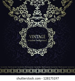 Vintage seamless background with frame and ribbon. Retro style