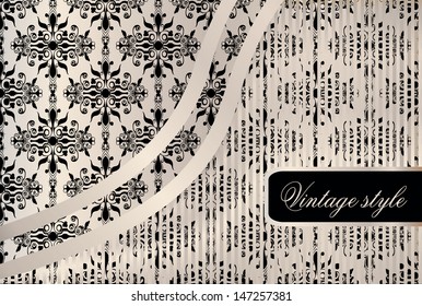 Vintage seamless background with frame and ribbon. Seamless wallpaper. Retro design
