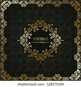 Vintage seamless background with a gold frame in retro style. Stylish design