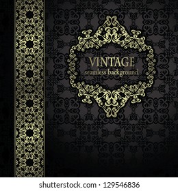 Vintage seamless background with a gold frame and ribbon in retro style