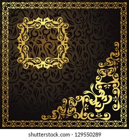 Vintage seamless background with a gold frame and floral pattern in retro style