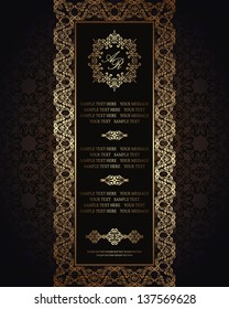 Vintage seamless background with a gold frame. Can be used as card, invitation, menu and more