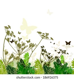 Vintage seamless background with grass. Green leaves of the tree. Vector