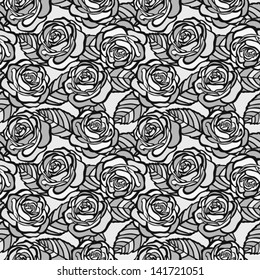Vintage seamless background of gray roses. Many similarities in the profile of the artist