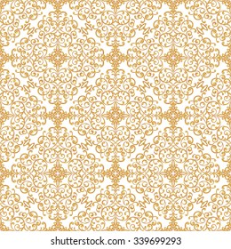 Vintage seamless background with lacy ornament. Light golden pattern. 