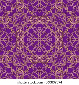 Vintage seamless background with lacy ornament. Ornament in east style. Light golden pattern. It can be used for wallpaper, pattern fills, web page background, surface textures, classic fabric.