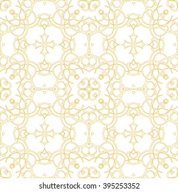 Vintage seamless background with lacy ornament. Ornament in east style. Light golden pattern. It can be used for wallpaper, pattern fills, web page background, surface textures, classic fabric.