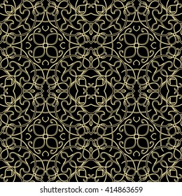Vintage seamless background with lacy ornament. Ornament in east style. Light golden pattern. It can be used for wallpaper, pattern fills, web page background, surface textures, classic fabric.