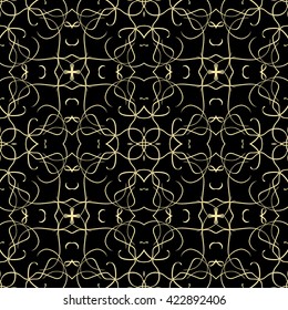 Vintage seamless background with lacy ornament. Ornament in east style. Light golden pattern. It can be used for wallpaper, pattern fills, web page background, surface textures, classic fabric.