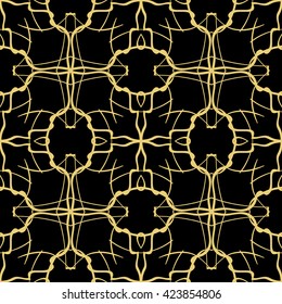 Vintage seamless background with lacy ornament. Ornament in east style. Light golden pattern. It can be used for wallpaper, pattern fills, web page background, surface textures, classic fabric.