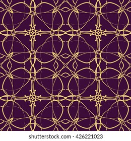 Vintage seamless background with lacy ornament. Ornament in east style. Light golden pattern. It can be used for wallpaper, pattern fills, web page background, surface textures, classic fabric.