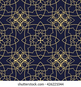 Vintage seamless background with lacy ornament. Ornament in east style. Light golden pattern. It can be used for wallpaper, pattern fills, web page background, surface textures, classic fabric.