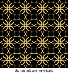 Vintage seamless background with lacy ornament. Ornament in east style. Light golden pattern. It can be used for wallpaper, pattern fills, web page background, surface textures, classic fabric.