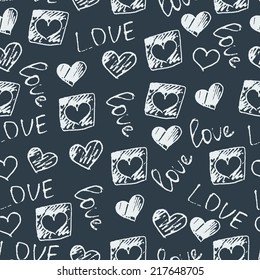 Vintage seamless background pattern with hearts. vector