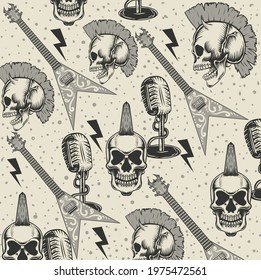 Vintage Seamless Background With Punk Rock Pattern