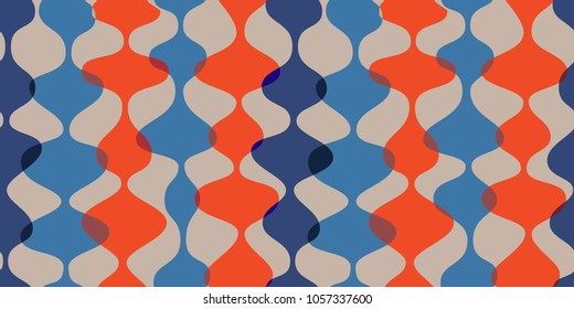 Vintage seamless background, retro pattern. Chaotic multicolored waves, garlands. 1950s modern style