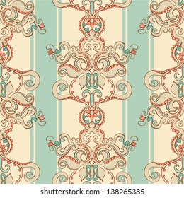 vintage seamless beige pattern on striped background. vector illustration 