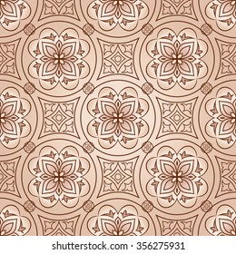 Vintage seamless beige texture. Element for design. Ornamental backdrop. Pattern fill. Ornate floral decor for wallpaper. Traditional decor on beige background.