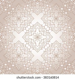Vintage seamless  beige texture.  Element for design. Ornamental backdrop. Pattern fill. Ornate floral decor for wallpaper. Traditional decor on beige background.  