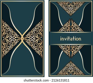 Vintage fondo negro sin costura con una decoración floral plateada y giratoria. Invitación elegante