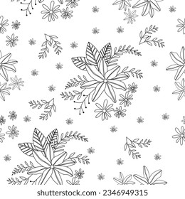 Vintage seamless black and white floral pattern. Botanical ornament vector illustration design