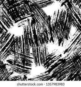 Vintage Seamless Black and White Textile Pattern. Messy Strokes Texture. Grungy Drawing Pattern. Bohemian Print Background.