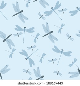 Vintage seamless blue pattern with dragonflies